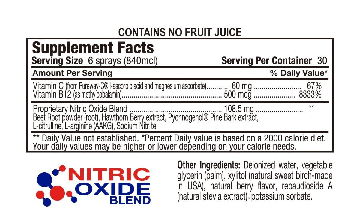 Nitric Oxide Supplemnt facts Heart & Cardio Boost Fast-acting Health Berry Flavor